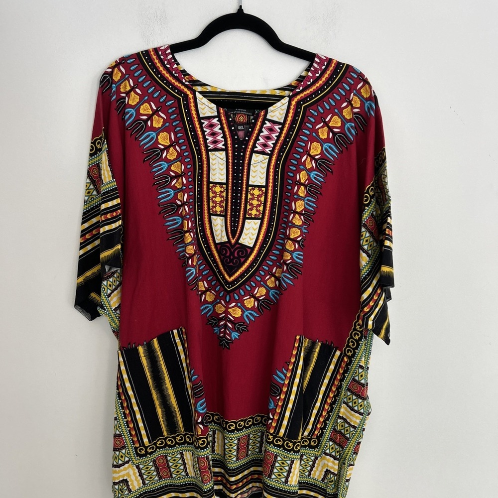 Vipada Handmade Unisex 4XL African Print Short Sleeve Front Pockets Tribal Print